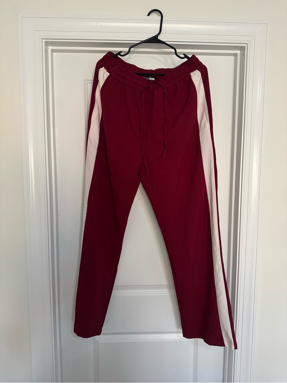 Fashion Nova Maroon Track Joggers with White Side Stripes